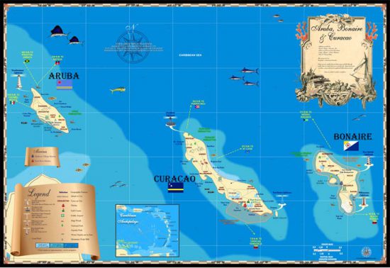 Aruba, Bonaire and Curacao Map