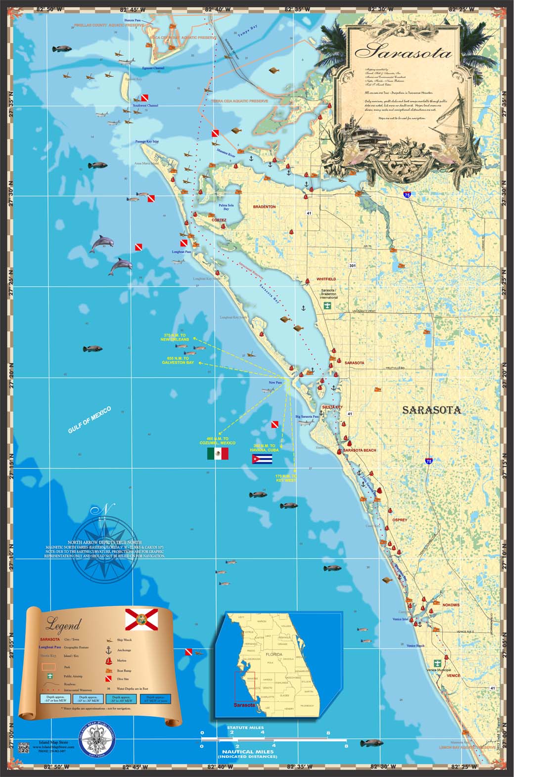 Sarasota Map Island Map Store